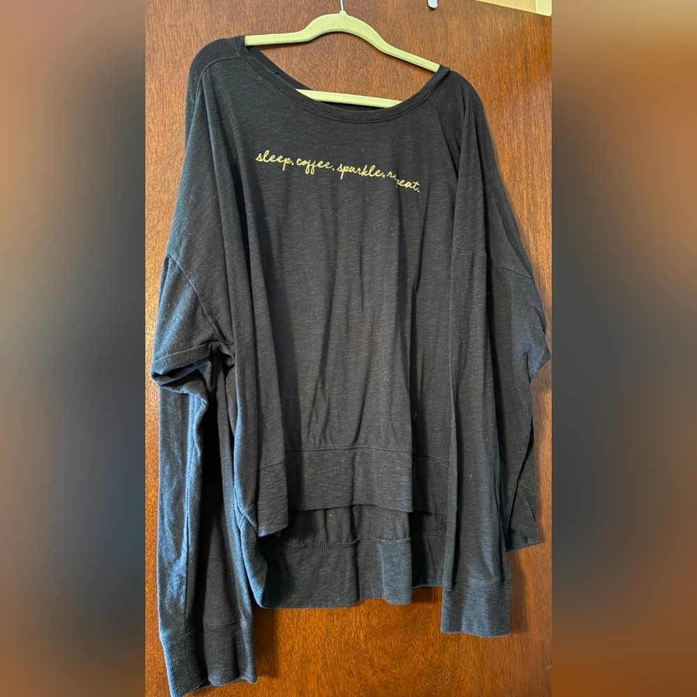 Secret Treasures Sleepwear Black Graphic Long Sleeve Top 3X